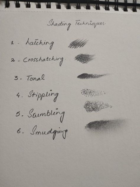 Different kinds of shading techniques for learning Shading Sketches Easy, Sketch Shading Techniques, Types Of Pencil Shading, Basic Sketching Pencil Shading Techniques, Tips For Shading Art, Pencil Shading Drawings For Beginners, Drawing Shading Reference, How To Shade In Drawing, Shading Tips Pencil