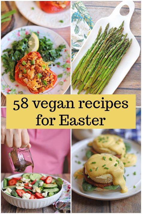 Plan your perfect holiday menu with these 58 vegan recipes for Easter. There's everything you need from morning brunch (with cocktails!) to a full sit-down dinner. Your friends and family are going to love it! #veganeaster #eastermenu #easterbrunch #easterdinner Vegan Easter Dinner, Vegetarian Easter, Recipes For Easter, Vegan Easter Recipes, Vegan Easter, Vegan Holiday Recipes, Healthy Easter, Morning Brunch, Easter Dinner Recipes