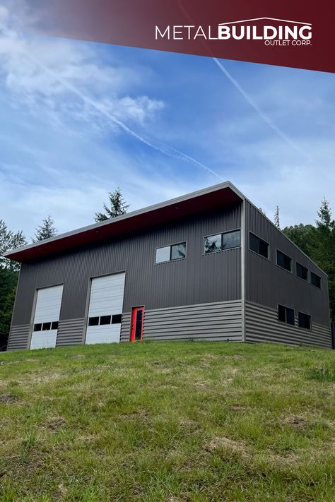 Metal Building Outlet supplied this eye-catching cold-formed building in Washington. Click to learn how you can completely customize your steel building and get a quote today. Corrugated Wall, Building Details, Sloped Roof, Shop Buildings, Steel Building, Custom Paint Jobs, Metal Shop, Steel Buildings, Construction Types