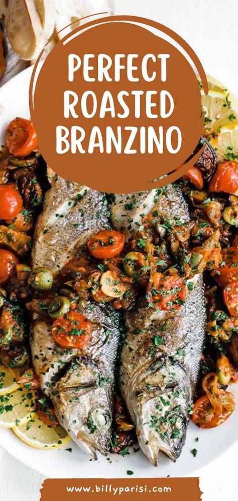 Whole Sea Bass Recipes, Whole Branzino Recipe, Roasted Branzino Recipe, Sicilian Caponata Recipe, Roasted Branzino, Branzino Recipe, Caponata Recipe, Baked Sea Bass, Steamed Fish Recipes