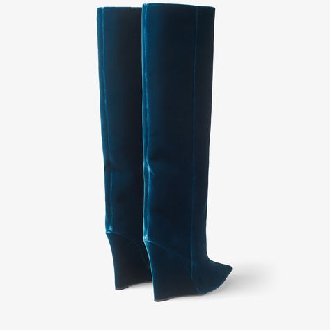 Dragonfly Velvet Wedge Knee-high Boots | BLAKE KB 110 | Autumn 2022 collection | JIMMY CHOO Velvet Knee High Boots, Jessica King, Autumn 2022, Wedges Style, Shoes Luxury, Pointed Toe Heels, Designer Boots, Boots For Sale, Trending Now