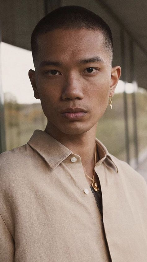 Korean Buzzcut, Buzzcut Asian Men, Asian Buzzcut Men, Front Face Reference, Asian Man Portrait, Earth Vangwithayakul, Buzzcut Season, Brown Eyes Aesthetic, Male Headshots