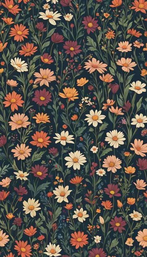 Fall Pattern Wallpaper Iphone, Floral Fall Wallpaper, Iphone Boho Wallpaper, Autumn Aesthetic Phone Wallpaper, Fall Floral Phone Wallpaper, Autumn Floral Wallpaper, Autumn Flowers Illustration, Fall Floral Wallpaper, Cottagecore Homescreen