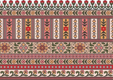 Boder Patten, Kashmiri Design, Mughal Border, Geometrical Border, Embroidery Sketch, Digital Border, Paisley Print Design, Mughal Art Paintings, Design Pattern Art