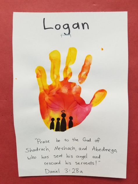 Daniel 3 The Fiery Furnace handprints for pre-k. The kids loved making "fire" with their hands. And it was their idea to draw the men inside! I think they got the story! Bright little minds! Daniel And Firey Furnace, Fire Furnace Bible Craft, Three Men In The Fiery Furnace Craft, 3 Men In The Fiery Furnace Craft, Elijah And The Fire Craft, Fiery Furnace Snack, Meshach Shadrach And Abednego Craft, Shadrack Meshack And Abednego Craft, Firey Furnace Crafts For Kids