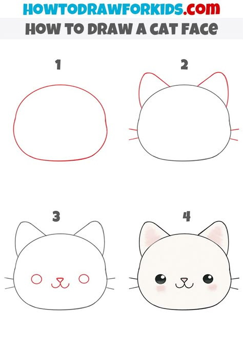 Drawing Reference Face, Cat Drawing Reference, Trin For Trin Tegning, Cat Face Drawing, Reference Face, Simple Face Drawing, Faces Drawing, Draw Cat, Kitten Face