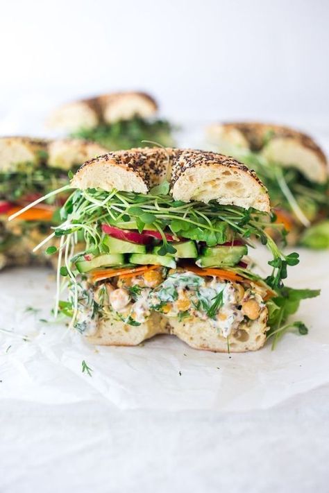 Spring Goddess Sandwich with herby chickpea salad, crunchy carrots & radishes, cucumber, avocado and sprouts. Vegan and Gluten-free adaptable! Spring Goddess, Chickpea Salad Sandwich, Summer Sandwiches, Spring Veggies, Cucumber Avocado, Vegan Sandwich, Keto Food, Chickpea Salad, Radishes