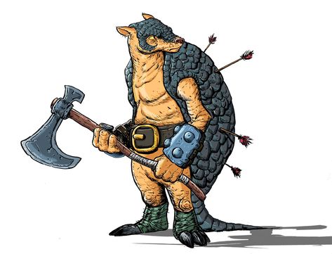 Armadillo Character, Dnd Races, Animal Groups, Animal Companions, Sci Fi Fantasy, Gods And Goddesses, Cartoon Illustration, Art Toy, Fantasy Creatures