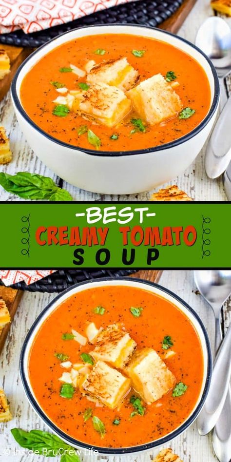 Soup And Grilled Cheese, Creamy Tomato Soup Recipe, Homemade Tomato Soup, Tomato Soup Homemade, Creamy Tomato Soup, Comfort Food Southern, Comfort Food Recipes Dinners, Comfort Food Recipes, Tomato Soup Recipes