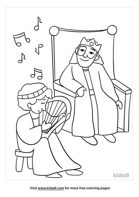 David And Saul Craft, David Craft, King David Crafts For Kids, David Illustration, King Saul, King Coloring Page, David Plays The Harp For Saul Craft, Saul To Paul Coloring Page, David And Saul Coloring Page