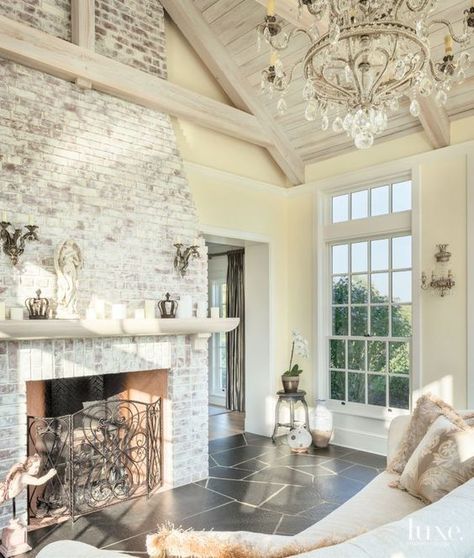 The Differences Between Whitewash and Limewash Paint - Fireplace Painting Farmhouse Fireplace Screens, Farmhouse Brick, Lime Wash Brick, White Wash Brick Fireplace, Brick Fireplace Wall, White Mantel, Painted Brick Fireplaces, Limewash Paint, Paint Fireplace