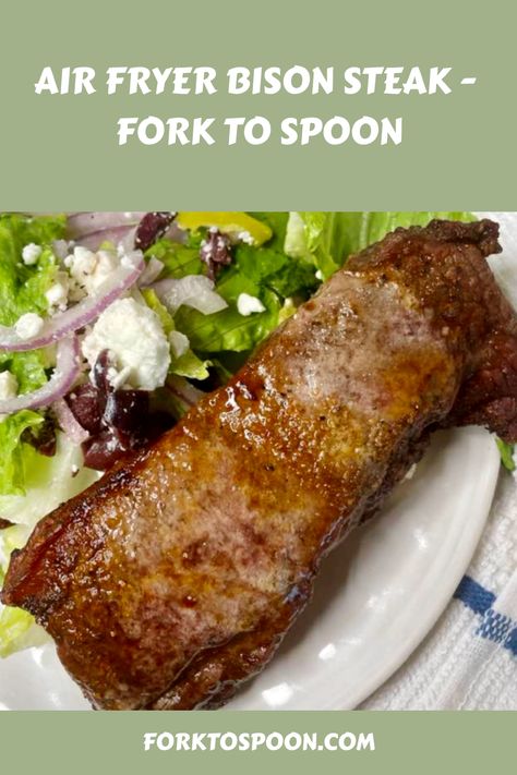 This easy air fryer bison steak recipe is perfect for a quick meal or a juicy steak in minutes! Bison Steak Recipes, Tenderloin Steak Recipes, Bison Steak, Sirloin Recipes, Lush Desserts, Bison Burgers, Frozen Fish, Tenderloin Steak, Beef Skewers