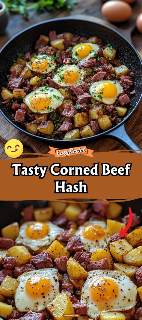 Corned Beef Hash is a classic comfort food featuring chopped corned beef, potatoes, and onions all crisped up together. This hearty and satisfying dish is perfect for breakfast or brunch, offering a savory start to your day. #CornedBeefHash #HeartyBreakfast #BrunchIdeas Corn Beef Breakfast Ideas, Corned Beef Hash And Eggs, Corn Beef Hash Recipe, Cornbeef Hash And Eggs, Corn Beef Recipes, Cornbeef Hash, Corn Beef Hash, Leftover Beef Stew, Corned Beef Hash Recipe