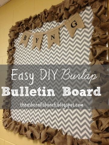 With the school year coming to a close, I wanted to post a little DIY project that I did last summer ~ a DIY Burlap Bulletin Board. My aunt is a teacher at my old high school and we wanted to vamp u Horse Bulletin Board Ideas, Burlap Border Bulletin Board, Burlap Bulletin Board Ideas, Diy Bulletin Board Border, Burlap Border, Burlap Bulletin Boards, Church Bulletin Boards, Burlap Decor, Diy Burlap