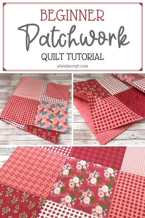 This makes a quick and simple baby quilt or lap quilt. It is extremely simple because no binding is used. If you've never made a quilt before, this is a great place to start. This is a free quilt pattern that includes both written and video instructions. #quilting #beginnerquilt #babyquilt No Pattern Quilt, 5 Pattern Quilt, Simple Beginner Quilts Easy Patterns, Simple Throw Quilt Patterns, Squares Quilt Pattern Simple, First Time Quilters Easy Quilts, Quilting Easy Beginner, Easy Lap Quilts For Beginners, Sewing A Quilt For Beginners