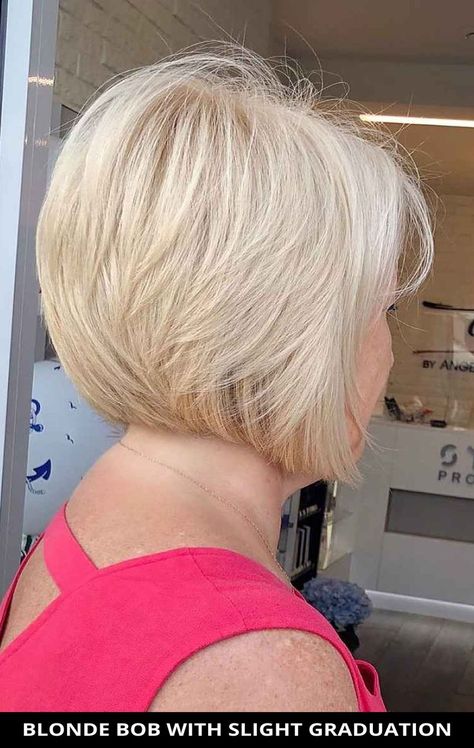 Here's a popular blonde bob with slight graduation if you need a fresh cut! See all of the details for this style by tapping Visit and you'll also see the remaining 39 gorgeous graduated bob haircuts for an attractive new look. // Photo Credit: @anna.zamyslova on Instagram Senior Hairstyles, Hairstyles 70s, Concave Bob Hairstyles, 70s Haircuts, Haircuts For Women Over 70, 2024 Haircuts, Inverted Long Bob, Shaggy Bob Haircut, Kinds Of Haircut