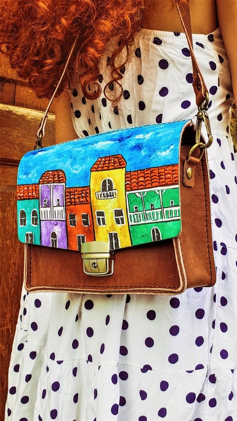 Crossbody bags for women Make up organizer for her Hand | Etsy Hand Painted Bags Handbags, Hand Painted Bags, Hand Bags Ideas, Painted Leather Purse, Hand Painted Leather Bag, Painted Leather Bag, Hand Painted Purses, Painted Handbag, Painted Purse