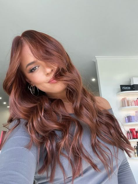 Cooper Hair Color On Olive Skin, Dark Copper Hair Color Burgundy, Hair Color 2023 For Tan Skin, Dark Honey Red Hair, Copper Cowgirl Hair Dark, Cowboy Copper Hair Brown Eyes, Alternative Hair Color Ideas For Brunettes, Cow Girl Copper Hair, Brown Copper Hair Color Dark Auburn