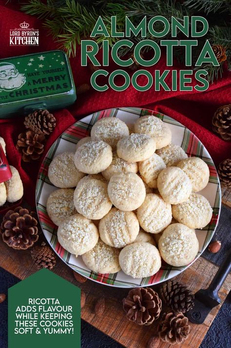 Ricotta cheese is baked into these Almond Ricotta Cookies, which will help keep the cookies soft and fresh for all of your holiday visitors! This cookie looks rather plain and boring, but the flavour is tremendously good! #Italian #cookies #christmas #holiday #almond #ricotta #cheese #baking Italian Cookies Christmas, Ricotta Cheese Cookies, Italian Ricotta Cookies, Almond Ricotta, Ricotta Cheese Recipes, Ricotta Cookies, Italian Christmas Cookies, Italian Cookie Recipes, Cookies Soft