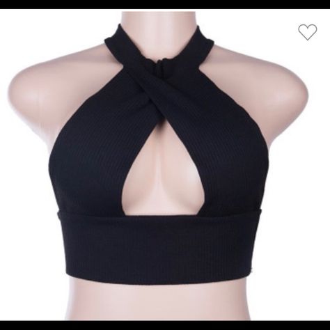 Brand New, Stretch Material Wrap Halter Top, Cutout Crop Top, Short Tank Top, Backless Crop Top, Short Models, Model Outfits, Outfits Winter, Solid Clothes, Black Rib