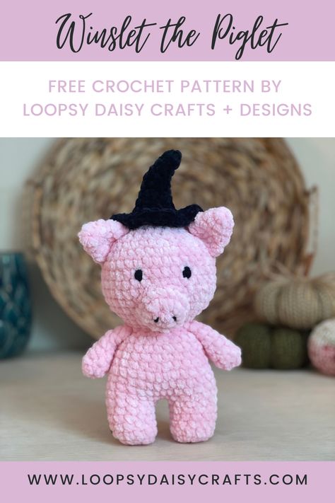 Winslet the Piglet Free Crochet Pattern — Loopsy Daisy Crafts + Designs Easy Crochet Pig Pattern Free, Free Pig Crochet Pattern, Easy Pig Crochet Pattern, No Sew Pig Crochet, Chunky Pig Crochet Pattern, Chunky Yarn Patterns, Barn Animals, Crochet Pig, 4mm Crochet Hook