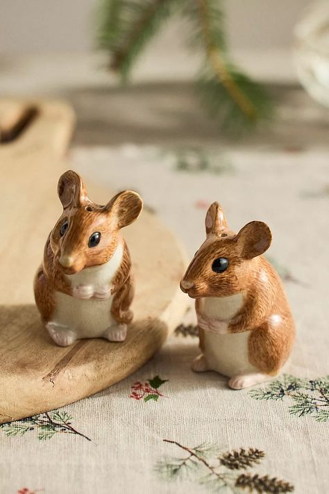 Quail Ceramics Woodland Friends Salt + Pepper Shakers | Anthropologie Nature Kitchen Decor, Miniature Clay Animals, Funny Salt And Pepper Shakers, Cute Homeware, Woodland Fall Decor, Useful Ceramic Projects, Salt And Pepper Shaker Display, Spring House Decorations, Hinge Heads