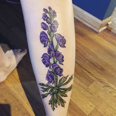 Wolfsbane tattoo Deadly Flower Tattoo, Wolfsbane Flower, Wolfsbane Tattoo, Deadly Plants, Earthy Tattoos, Hunter Tattoo, Collarbone Tattoo, Bat Tattoo, Witch Tattoo