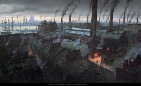 Décor Steampunk, London Rooftops, Assassins Creed Syndicate, Victorian London, Fantasy City, Fantasy Setting, Assassin’s Creed, Industrial Buildings, London Art