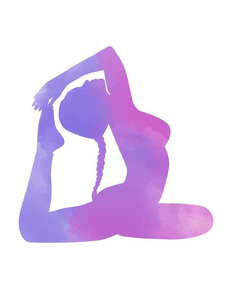 Yoga woman silhouette in King Pigeon pose, texture violet purple watercolor hand drawing. Purple Yoga Aesthetic, King Pigeon Pose, Hand Watercolor, Yoga Woman, King Pigeon, Yoga Aesthetic, Pigeon Pose, Drawing Drawing, Vector Sketch