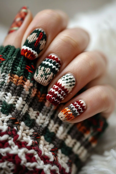 Argyle Nail Art, Nordic Nails, Winter Plaid Nails, Buffalo Plaid Nails, Flannel Nails, Quilted Nails, Winter Nail Art Ideas, Argyle Nails, Plaid Nail Designs