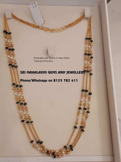 Karimani Chain Designs Long, Layered Chains Gold, Pearl Jewelry Design Necklace, Karimani Chain Designs, Beads Jewellery Designs, Layered Gold Necklaces, Collar Rosa, Black Beads Mangalsutra Design, Gold Jewelry Outfits