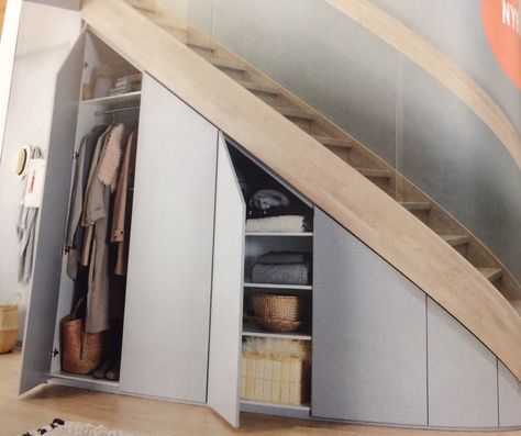 Storage under stairs Closet Under The Stairs, Closet Under Stairs, تحت الدرج, Stairs Renovation, Stairs In Living Room, House Staircase, Staircase Storage, Under Stairs Cupboard, Under The Stairs