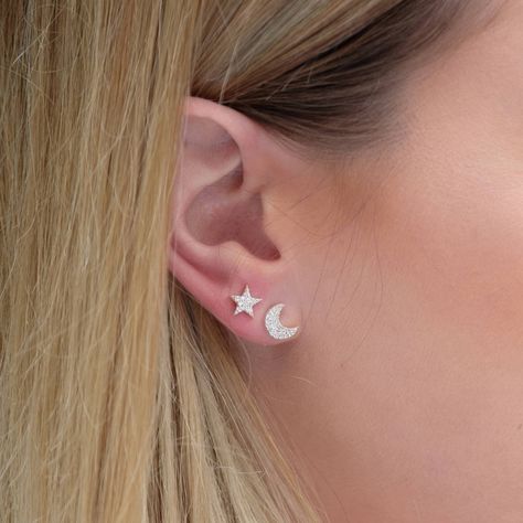 Star Crystal, Lisa Angel, Star Stud Earrings, Crystal Moon, Moon And Star Earrings, Hammered Hoop Earrings, Asymmetrical Earrings, Moon Studs, Heart Hoop Earrings