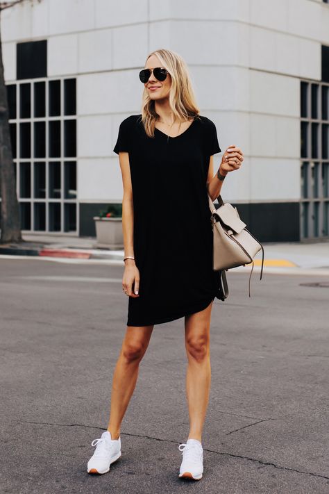 How to style Walmart T-shirt dress Dress With Shirt Over It, Shirt Over Dress Outfit, Shirt Over Dress, Black T Shirt Dress, How To Wear Shirt, Black Tshirt Dress, Tshirt Dress Outfit, Dress And Sneakers Outfit, Greece Outfit