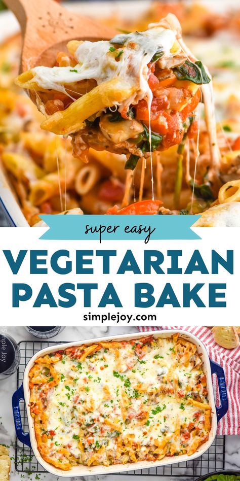 This Vegetarian Pasta Bake is packed full of delicious vegetables and baked with pasta in a simple but delicious sauce. You will love this budget-friendly dinner!