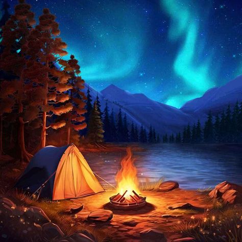 Camping Vibes, Camp Fire, Masks Art, Trippy Art, Tent Camping, Paint By Number, Art Paint, Painting Tutorial, Amazing Nature