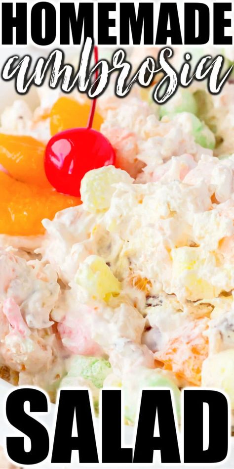 Ambrosia Salad Recipe Ambrosia Fruit Salad Sour Cream, Fruit Salad Cool Whip, Best Ambrosia Salad, Ambrosia Salad Recipe, Creamy Fruit Salad, Marshmallow Salad, Recipes With Cool Whip, Ambrosia Recipe, Fruit Salad With Marshmallows