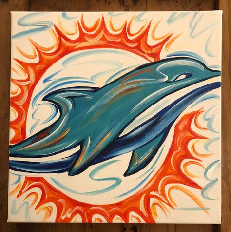 Dolphin Painting, Sunset Canvas Painting, Dolphins Logo, Miami Dolphins Logo, Dolphin Art, Art Football, Football Art, Miami Dolphins, Best Artist