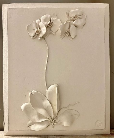 ORCHID CERAMIC WALL PANEL | Botanical Ceramic Art On Canvas, Orchid Sculpture, Orchid Ceramic, Ceramic Panel, Orchids Painting, Abstract Floral Art, Ceramic Wall Art, Clay Wall, Relief Sculpture