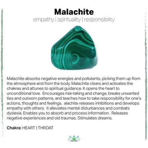 Malachite metaphysical Properties #Crystals #CrystalHealing #Gemstones Crystal Knowledge, Healing Ideas, Stone Properties, Crystals Healing Properties, Spiritual Crystals, Crystals Healing, Gemstone Meanings, Crystal Therapy, Witchy Stuff