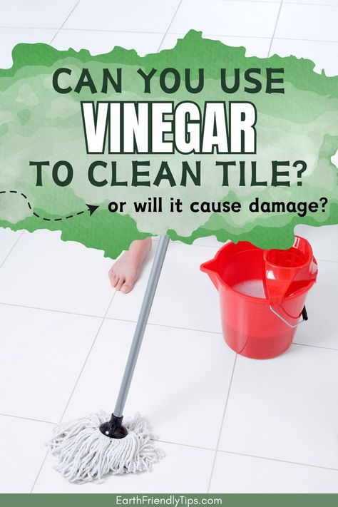 Picture of person mopping white tile floor with text overlay Can You Use Vinegar to Clean Tile? Or Will it Cause Damage? Cleaning Floors With Vinegar, Ceramic Shower Tile, Bathroom Tile Cleaner, Cleaning Shower Tiles, Tile Floor Cleaner, Vinegar Cleaner, Cleaning Ceramic Tiles, Cleaning Tile Floors, Best Cleaner