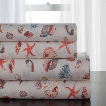 Hotel Coastal Microfiber Print Sheet Set, Beige Orange Bed Sheets, Teen Girl Bedroom, King Sheets, Coastal Bedrooms, Queen Sheets, Coastal Prints, Bedding Basics, Printed Sheets