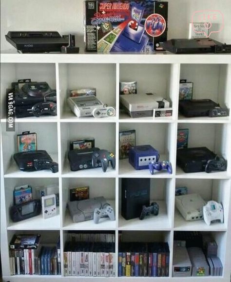 Nintendo Setup, Sala Nerd, Nintendo Room, Video Game Storage, Video Game Room Decor, Games Room Inspiration, Geek Room, Small Game Rooms, Nerd Room