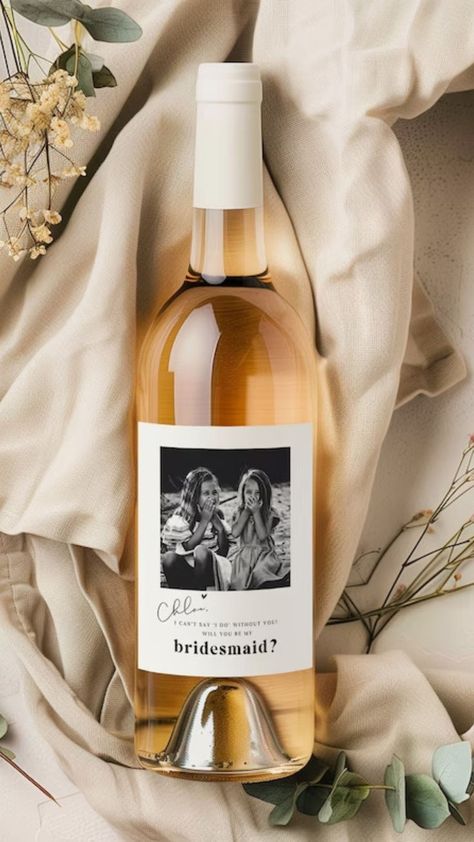 Photo Bridesmaid Wine Label Template, Maid Of Honor Label, Custom Bridesmaid Wine Label, Bridesmaid Proposal Wine, Wine Label Template, Bridesmaid Wine Label, Ask Your Friends, Bridesmaid Wine, Wedding Wine Labels, Wine Bottle Label, Design Edit, Wedding Wine