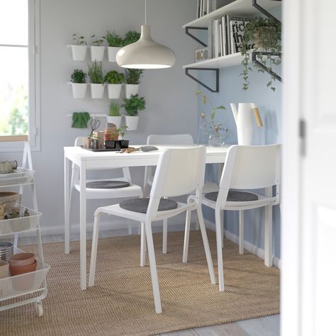 IKEA VANGSTA / TEODORES White, White Table and 4 chairs Ikea Small Kitchen, White Kitchen Chairs, Folding Kitchen Table, Ikea Dining Table, Ikea Dining Chair, Ikea Dining Room, Dining Room Images, Dining Room Chairs Ikea, Ikea Dining