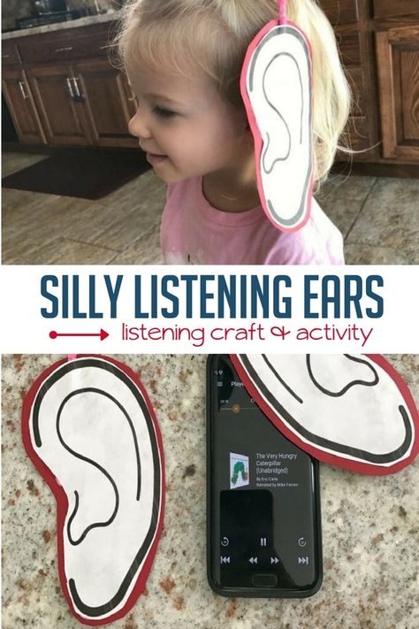 This super simple listening ears craft brings some hands-on fun to the listening process using our tool of choice: audiobooks. Listening Ears Craft, Listening Activities For Kids, Senses Preschool, Early Childhood Literacy, Senses Activities, Listening Activities, Listening Ears, Parenting Inspiration, 5 Senses