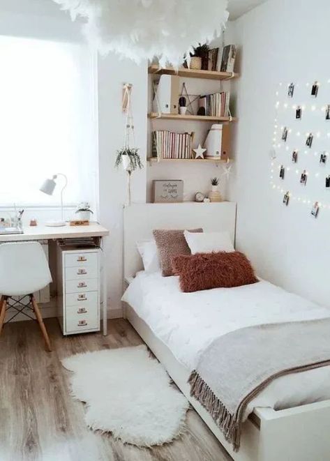 Having a small bedroom should not stop you from decorating. If anything, you can make it cozier by choosing appropriate decorations. For a single bedroom inside a limited space, you can use wall mounted shelf to neatly store your trinket and books. You can also integrate it behind your headboard.

#BedroomBliss
#DreamyDecor
#BedroomStyle
#ChicSleepSpace
#CozyBedroomIdeas
#BedroomMakeover
#InteriorInspo
#HomeDecorGoals
#StylishSleep
#DecorForBedrooms Single Room Ideas Small Spaces, Teen Bedroom Ideas For Boys, Desks In Bedroom, Bedrooms Decorations, Contemporary Modern Bedroom, Teenage Bedroom Ideas, Ac Room, Apartment Room Ideas, Bedroom Ideas For Small Rooms Women