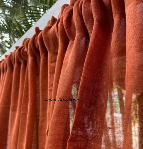 Brunt Orange Linen Curtain, Window Curtain Boho Curtain Bedroom Curtain Door Curtain Two Panel Rod Pocket Curtain Bohemian Curtains Sets Bohemian Curtains Living Rooms, Orange Curtains Bedroom, Curtains Balcony, Red Velvet Curtains, Balcony Curtains, Curtains Boho, Curtains Door, Extra Long Curtains, Curtain Door