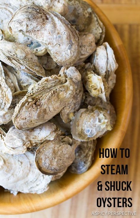 How to Shuck Oysters (And Steam Oysters, and throw an Oyster Shucking Party, and...) on ASpicyPerspective.com #oysters #howto Steam Oysters, Oyster Toppings, Oysters At Home, Steamed Oysters, Oyster Shucking, Cooked Oysters, A Spicy Perspective, Grilled Oysters, Oyster Roast