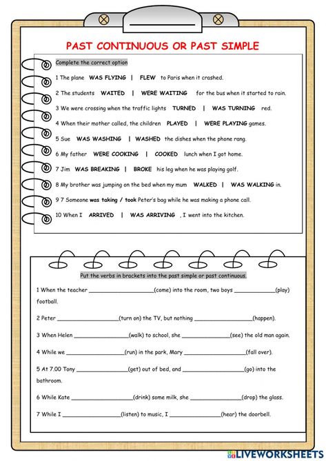 Past Simple Vs Continuous Worksheets, Past Simple And Past Continuous, Past Continuous Tense, Past Tense Worksheet, Past Continuous, English Grammar For Kids, Simple Present Tense, Simple Past Tense, Past Simple